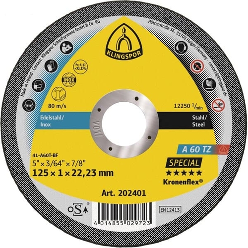 Pack of 25 – Klingspor A 60 TZ Special Kronenflex Thin Cut-Off Wheels 100 x 1 x 16mm Bore | Stainless Steel & Metal – 202402
