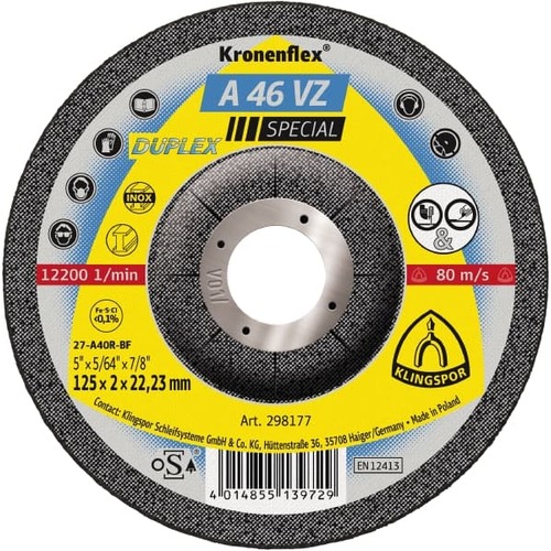 Klingspor Cut Off Wheel Hard 125mm x 2 x 22.23 Bore 298177 A46VZ 