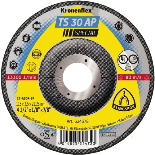 Klingspor Grinding Disc (Special) Medium 125mm x 3.5 x 22.23 Box of 10 314459 TS30AP