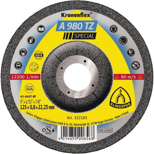 Klingspor Cut Off Wheel Hard 125mm x 0.8 x 22.23 Box of 25 322183 A980TZ