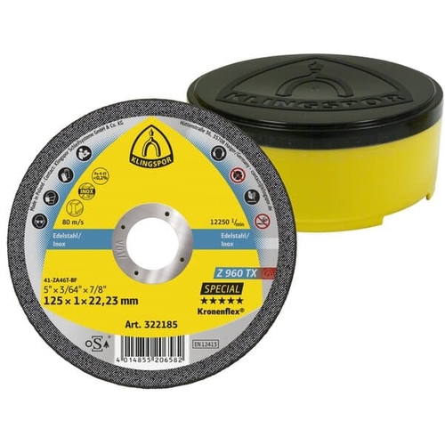 Box of 25 – Klingspor Z 960 TX Special Kronenflex Thin Cut-Off Wheels 125 x 1 x 22.23mm | Stainless Steel, Alloys & Carbon Steel – 322185