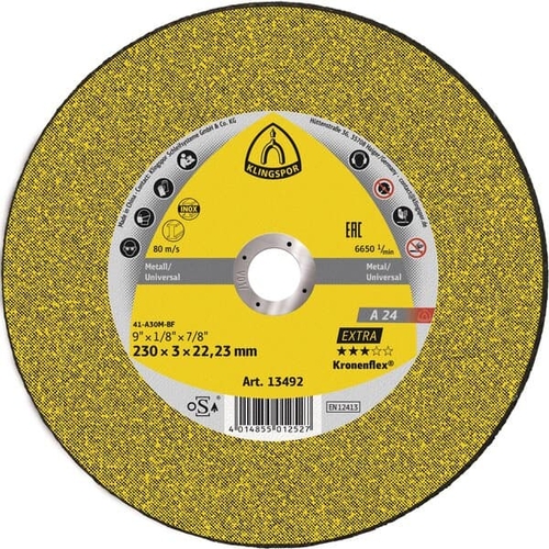 Box of 25 – Klingspor A 24 Extra Kronenflex Depressed Centre Cut-Off Wheels 125 x 2.5 x 22.23mm | Metal Cutting – 328774