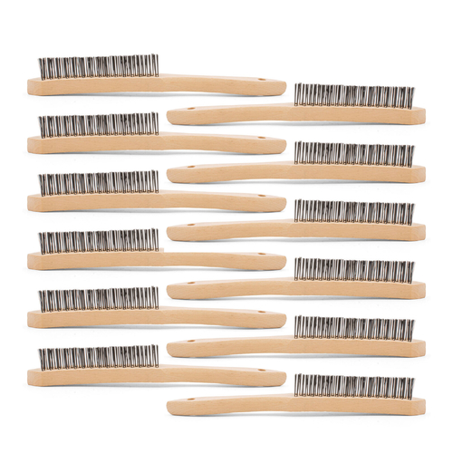 Klingspor V Shaped Scratch Brush - Carbon Steel - Wooden Handle 3 Row - 12 Pack
