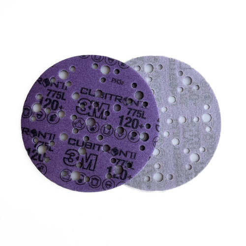 100 Pack- 3M Cubitron Hook & Loop Clean Sanding Film Disc 775L -150MM- 49 Hole- #120 & #180