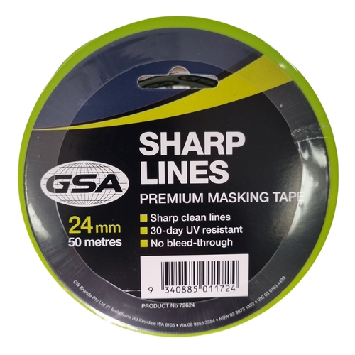 10 Pack - GSA SHARP LINES 30-DAY MASKING TAPE 24MM X 50M - 72624