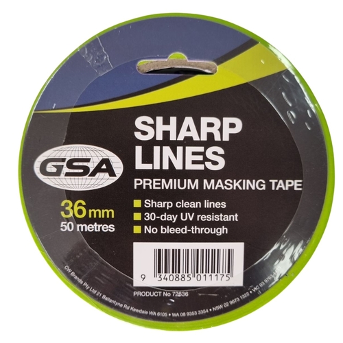 10 Pack - GSA SHARP LINES 30-DAY MASKING TAPE 36MM X 50M - 72636