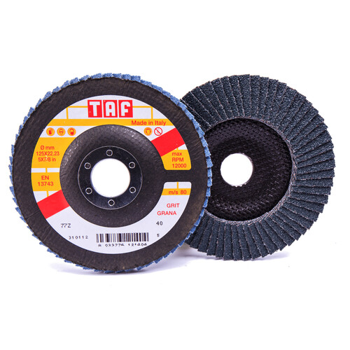 TAF 125mm – Zirconia Oxide Zoom Flap Discs Flat 22mm Hole for Angle Grinder -20 Pack