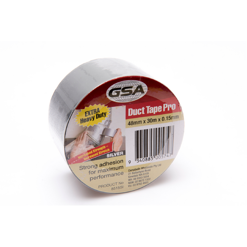 Pack of 12- GSA DUCT TAPE PRO SILVER 0.15MM - 30M X 48MM