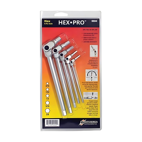 Sutton Tools Bondhus SET 5 CHROME HEX-PRO WR 3/16-3/8" CLAM - BD00040