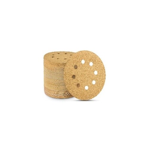 100 Pack- 125 mm Gold Hook & Loop Velcro Sandpaper Discs with 8 hole - #80,100,120,180,240,320