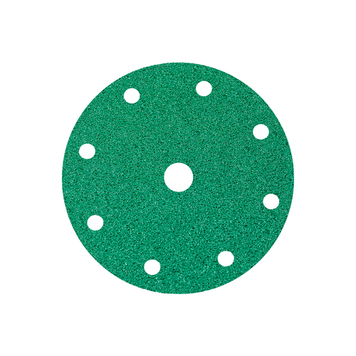 100 Pack- 150mm (6") Green Hook and Loop Sanding Film Disc 9 Hole