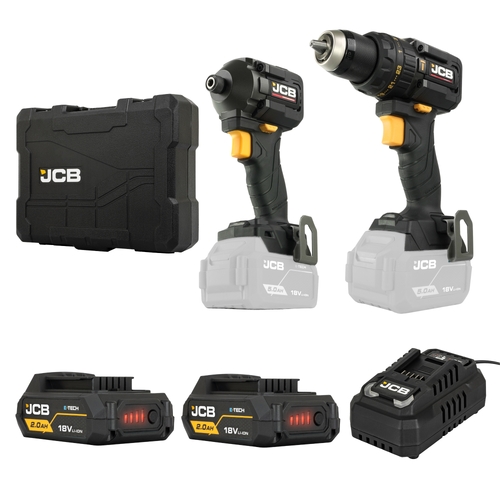 JCB Professional 18V Twin Kit 75Nm Combi Drill + 230Nm Impact Driver - JCB-18BPKIT-1