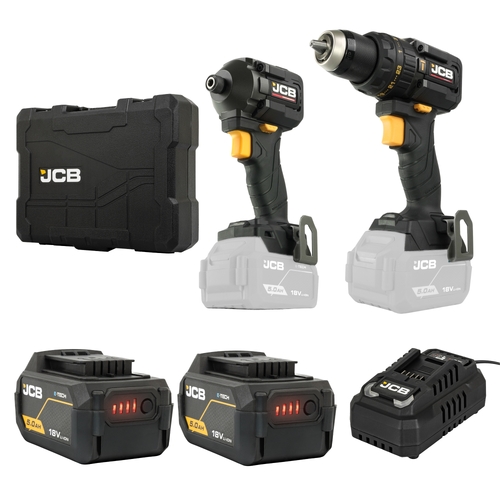 JCB Professional 18V Twin Kit 75Nm Combi Drill + 230Nm Impact Driver 5.0Ah - JCB-18BPKIT-2