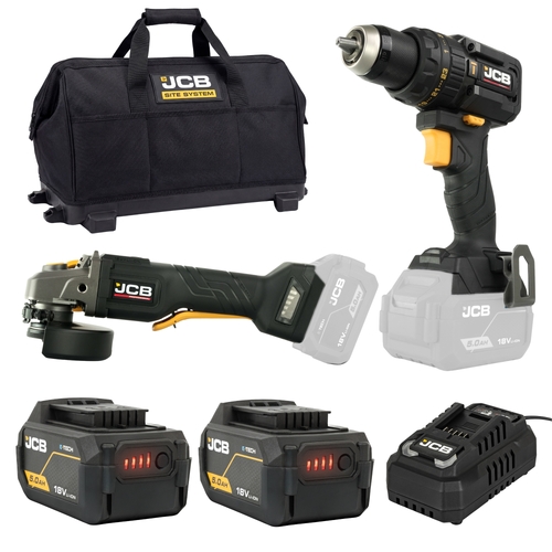 JCB Professional 18V Twin Kit 75Nm Combi Drill + 125mm Angle Grinder - JCB-18BPKIT-4