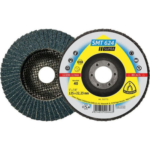 10 Pack- Klingspor Zirconia 12-Degree 100 x 16mm Flap Disc Supra - Stainless Steel SMT624
