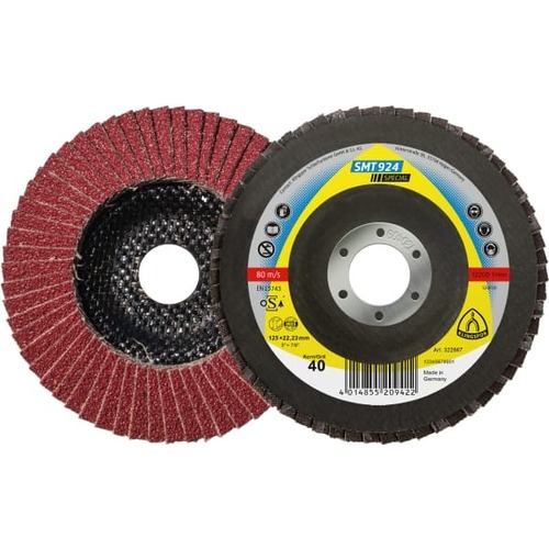10 Pack- Klingspor Ceramic 6-Degree 125mm x 22.23mm Flap Disc SMT924