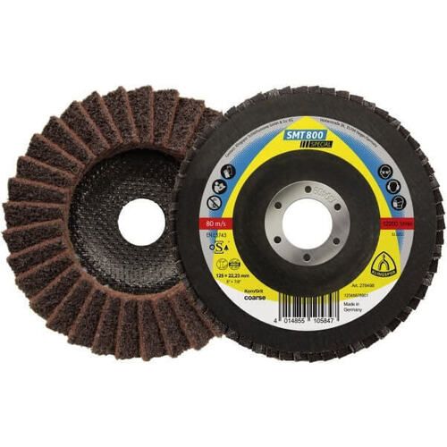 5 Pack- Klingspor Non-Woven 12-Degree 125mm x 22.23mm Flap Disc Special Stainless Steel SMT800