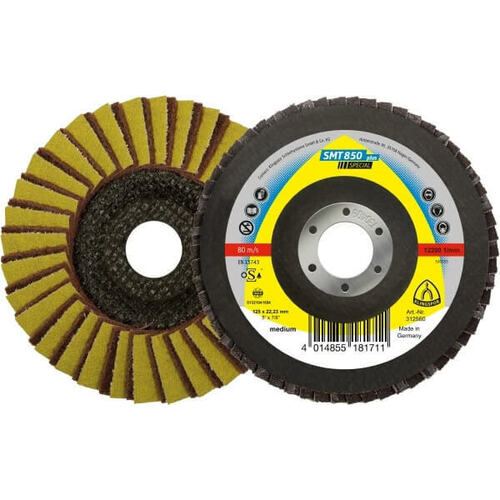 5 Pack- Klingspor 12-Degree 125mm x 22.23mm Combi Flap Disc Special Stainless Steel SMT850Plus