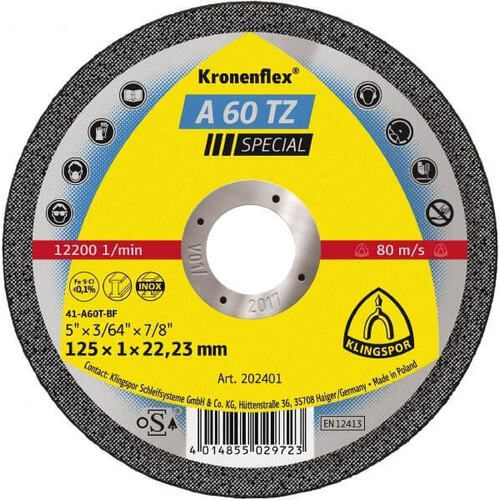 Klingspor Cut-Off Wheel (Special) Hard Grit for Stainless Steel A60TZ