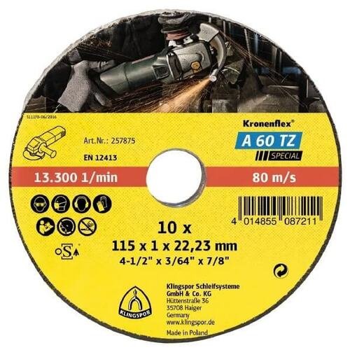 Klingspor D.I.Y. Range Cut-Off Wheel for Stainless Steel, Steel A60TZ