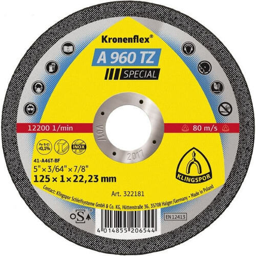 Klingspor Cut-Off Wheel (Special) Hard Grit for Stainless Steel A960TZ