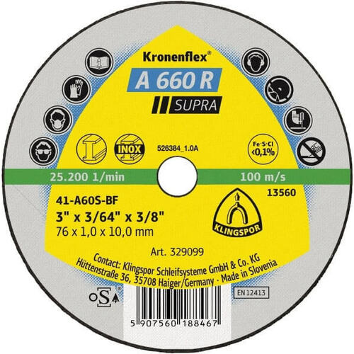 Klingspor Small Cut-Off Wheel (Supra) Hard Grit for Steel A660R