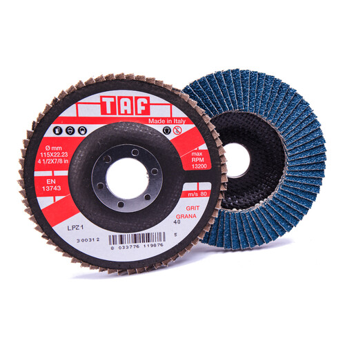 TAF 100mm x16mm Zircon Oxide Tapered Long Life Work Flap Discs for Angle Grinder -20 Pack